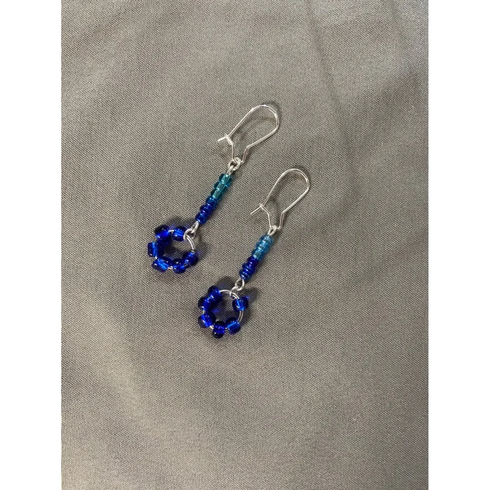 Handmade Women's Light and Dark Blue Long‎ Earrings